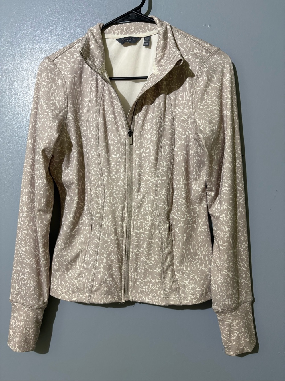 Danskin Now Beige Print Zip-Front Bomber Jacket
